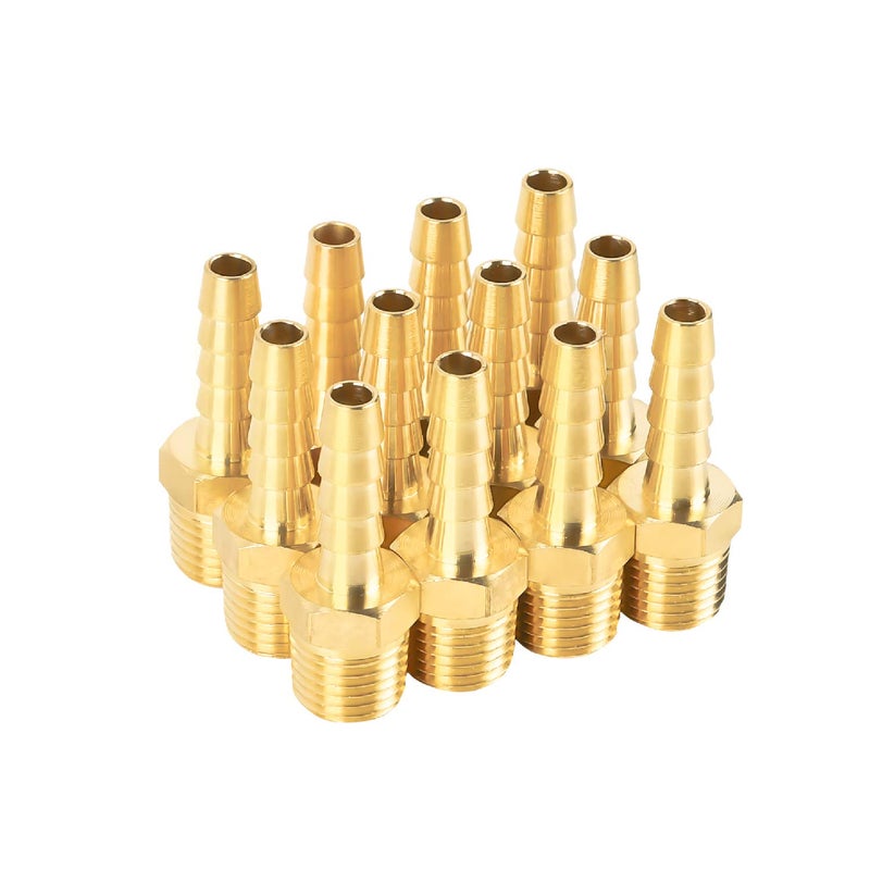SUNGATOR 12-Pack 1/4'' Air Hose Fittings, Brass Hose Barb Fittings, 1/4 Inch NPT Male Pipe to 1/4'' Barb End Aadapter, Brass 1/4'' Air Line Repair Kit for Compressor, Gas, Auto Shop - Image 1